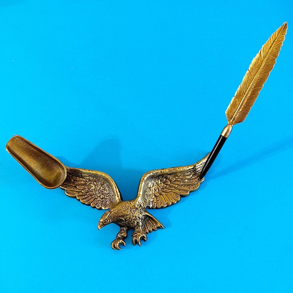 VTG Solid BRASS EAGLE IN FLIGHT 9" Marked #7037 Flying Bird - Pen and ink Holder